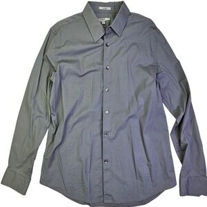Express 1MX Mens Gray Fitted Long Sleeve Button Down Dress Shirt Size‎ L 16-16.5